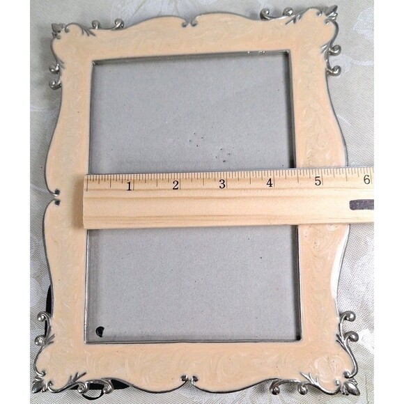 Vintage Scrolled Peachy Pink Stained Glass Photo Frame Pewter Trim 8.5"x6.5" - Picture 13 of 15